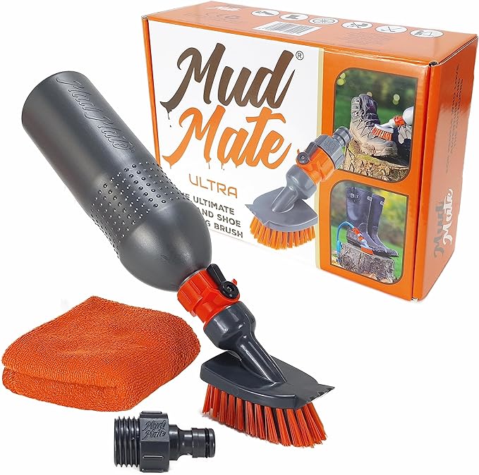 Mud Mate Ultra Boot Brush Cleaning Kit - with Extra Stiff Bristles for Muddy Boots & Outdoor Footwear - Can Be Added to Garden Hoses - Clean Football Boots, Wellies, Work Boots & More